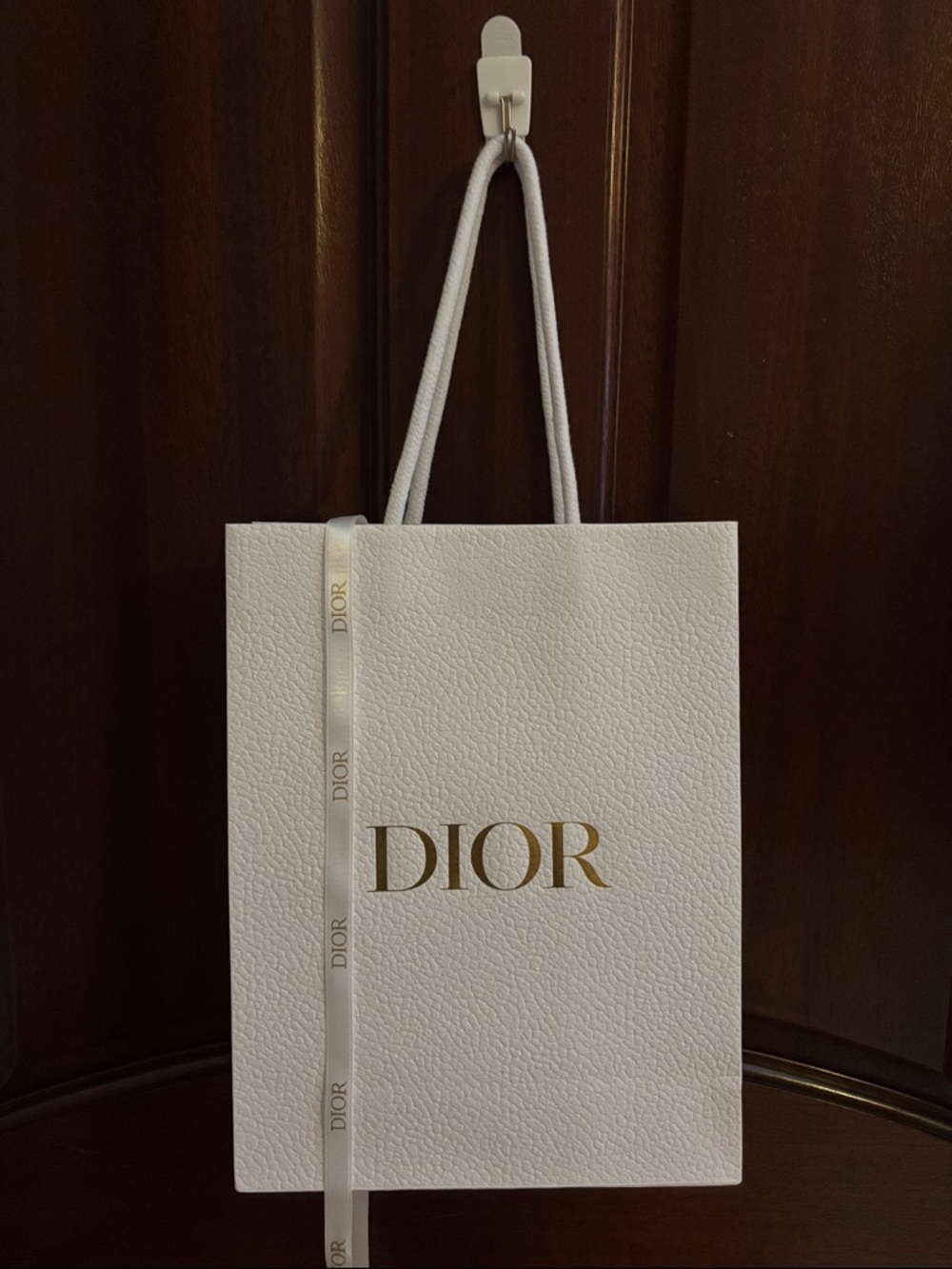 Dior White Textured Tote with Gold Logo
